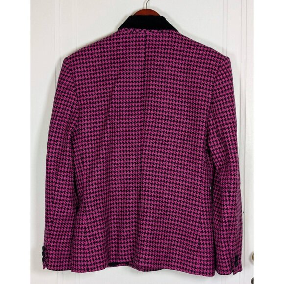 VTG Vintage JH Collectibles Pink Houndstooth 100% Wool Blazer 80s Velvet 12 - Picture 2 of 4